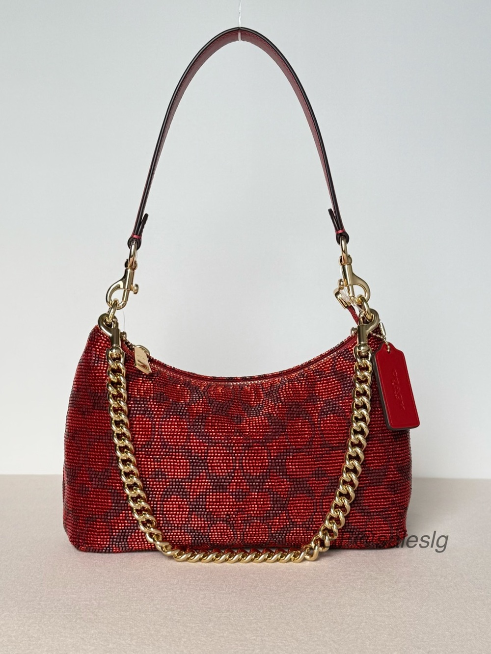 NWT Coach Teri Shoulder Bag With Chain
Signature Beaded Satin Crimson Red CET14 - Picture 1 of 15